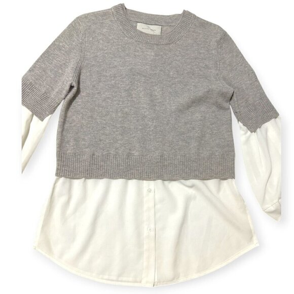 BROCHU WALKER The Ebella Layered Crew Sweater  Size M, Gray/White - Picture 7 of 13